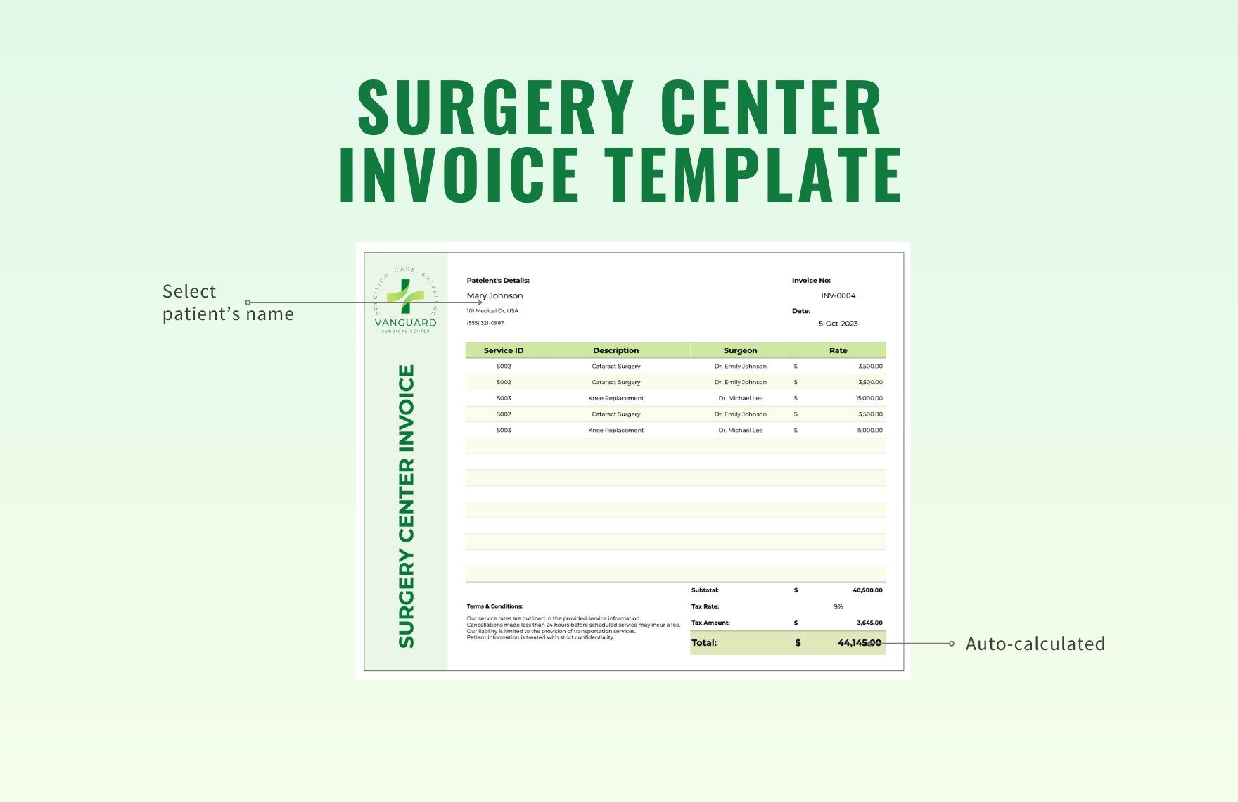 Surgery Center Invoice Template