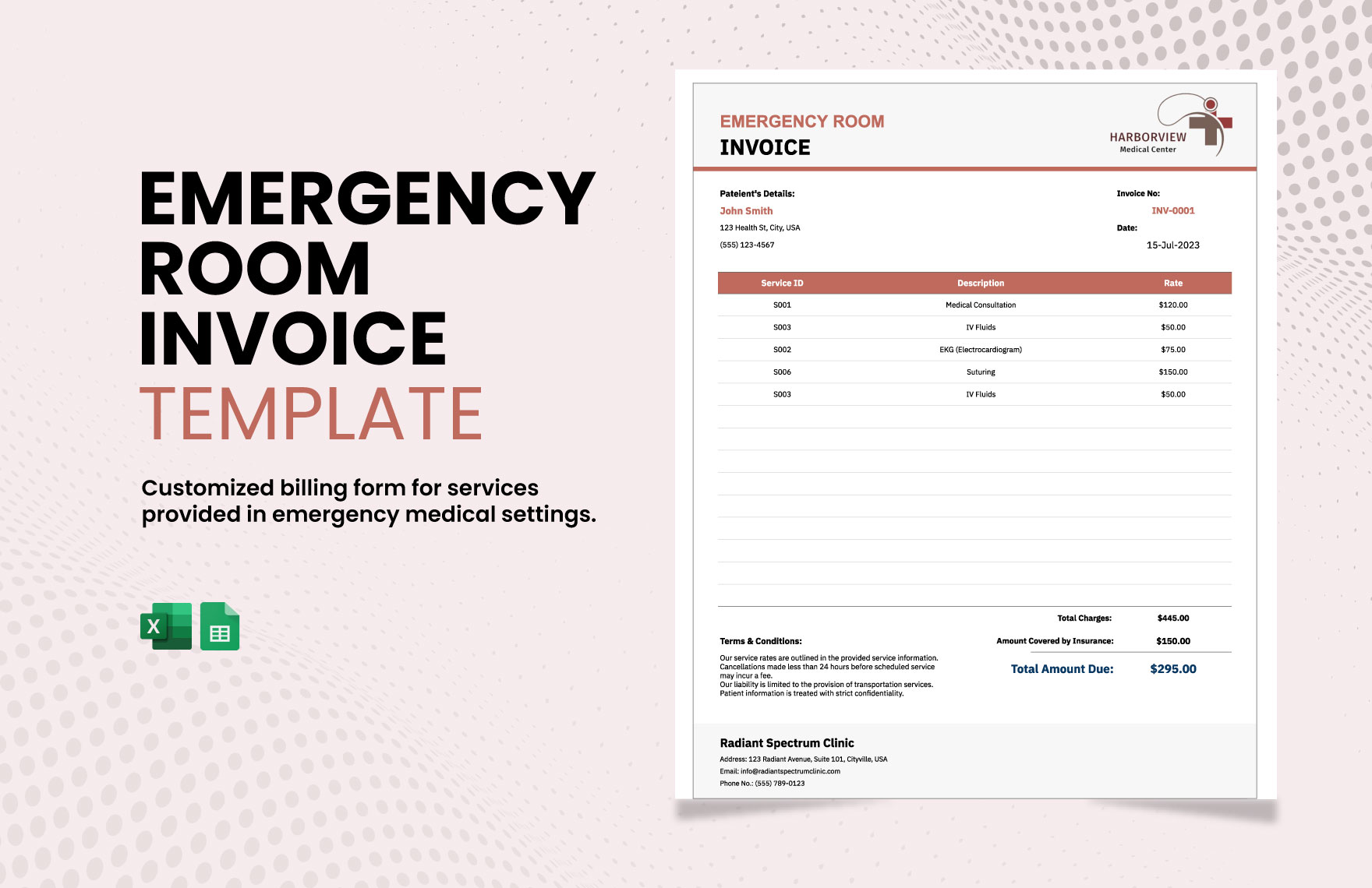 Emergency Room Invoice Template in Excel, Google Sheets