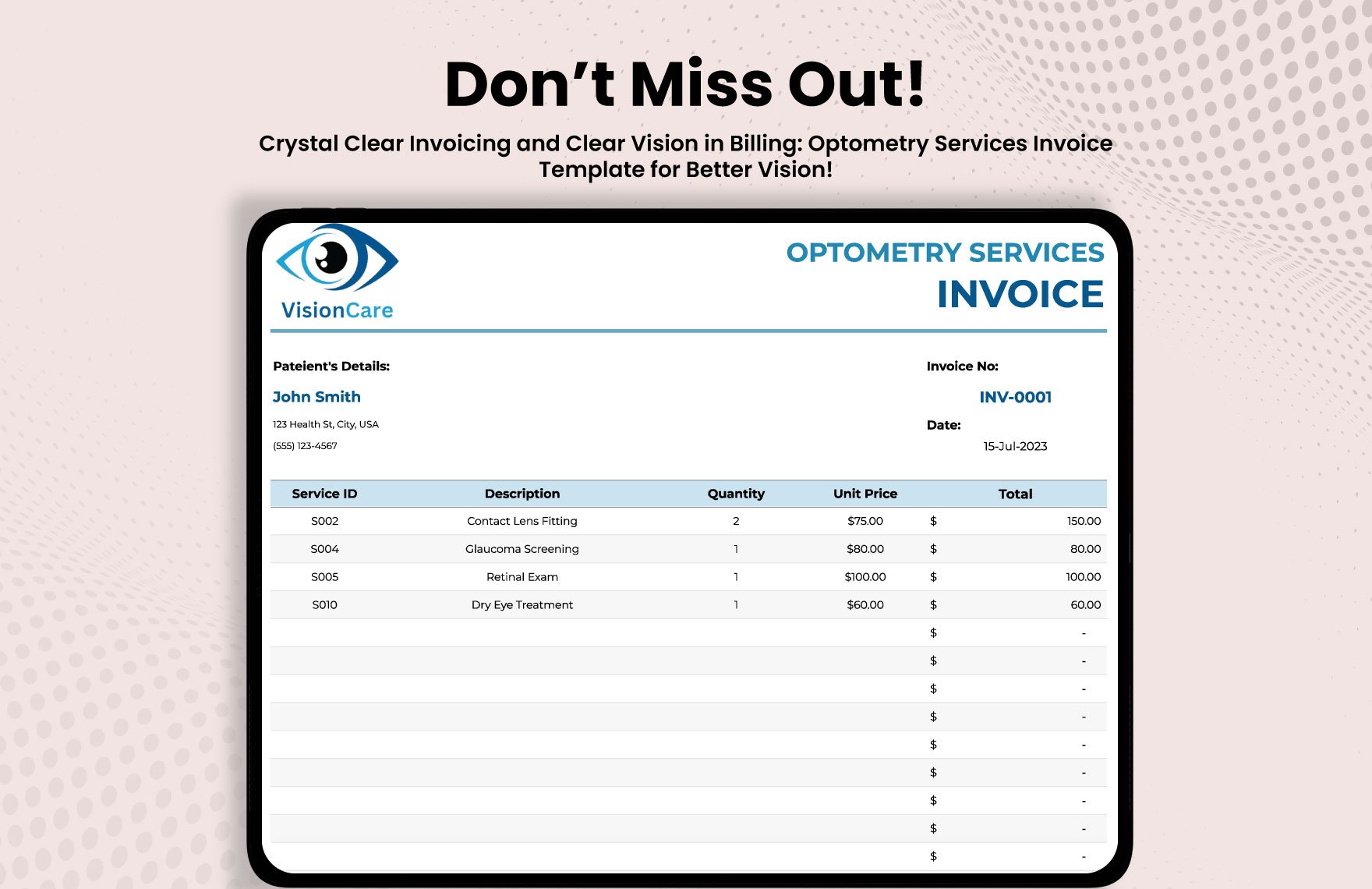 Optometry Services Invoice Template