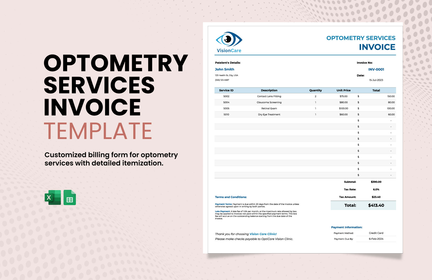 Optometry Services Invoice Template