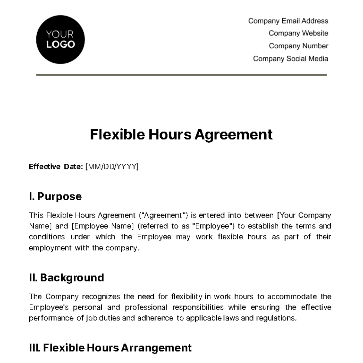 Free Flexible Hours Agreement HR Template