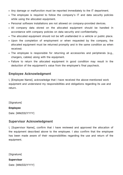 Free Work Equipment Allocation Slip HR Template to Edit Online