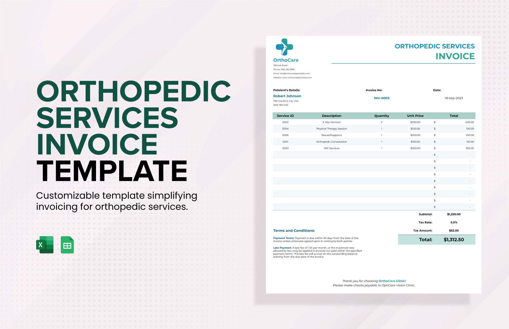 Orthopedic Services Invoice Template