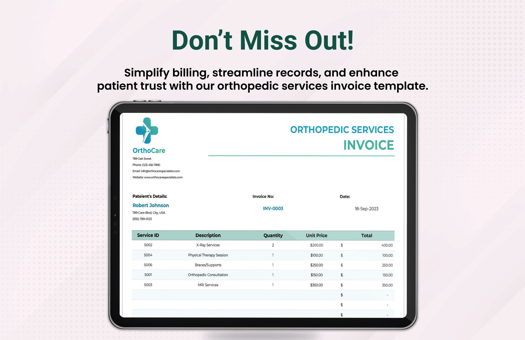 Orthopedic Services Invoice Template