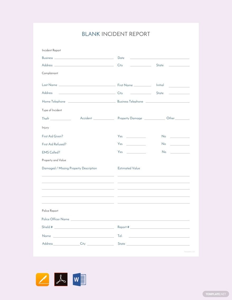Simple Incident Report Template