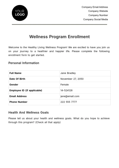Free Wellness Program Enrollment HR Template to Edit Online