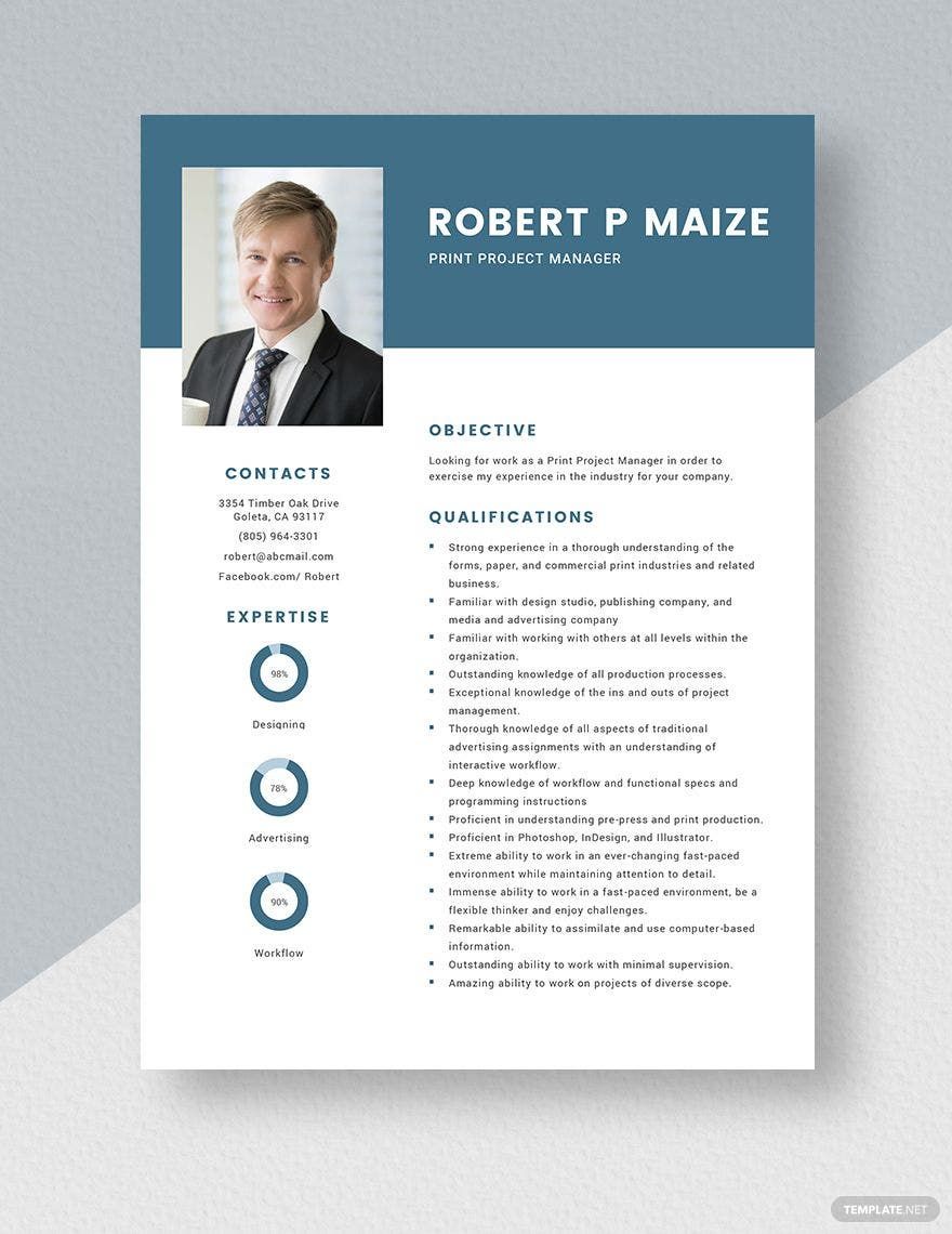 Print Project Manager Resume in Word, Apple Pages