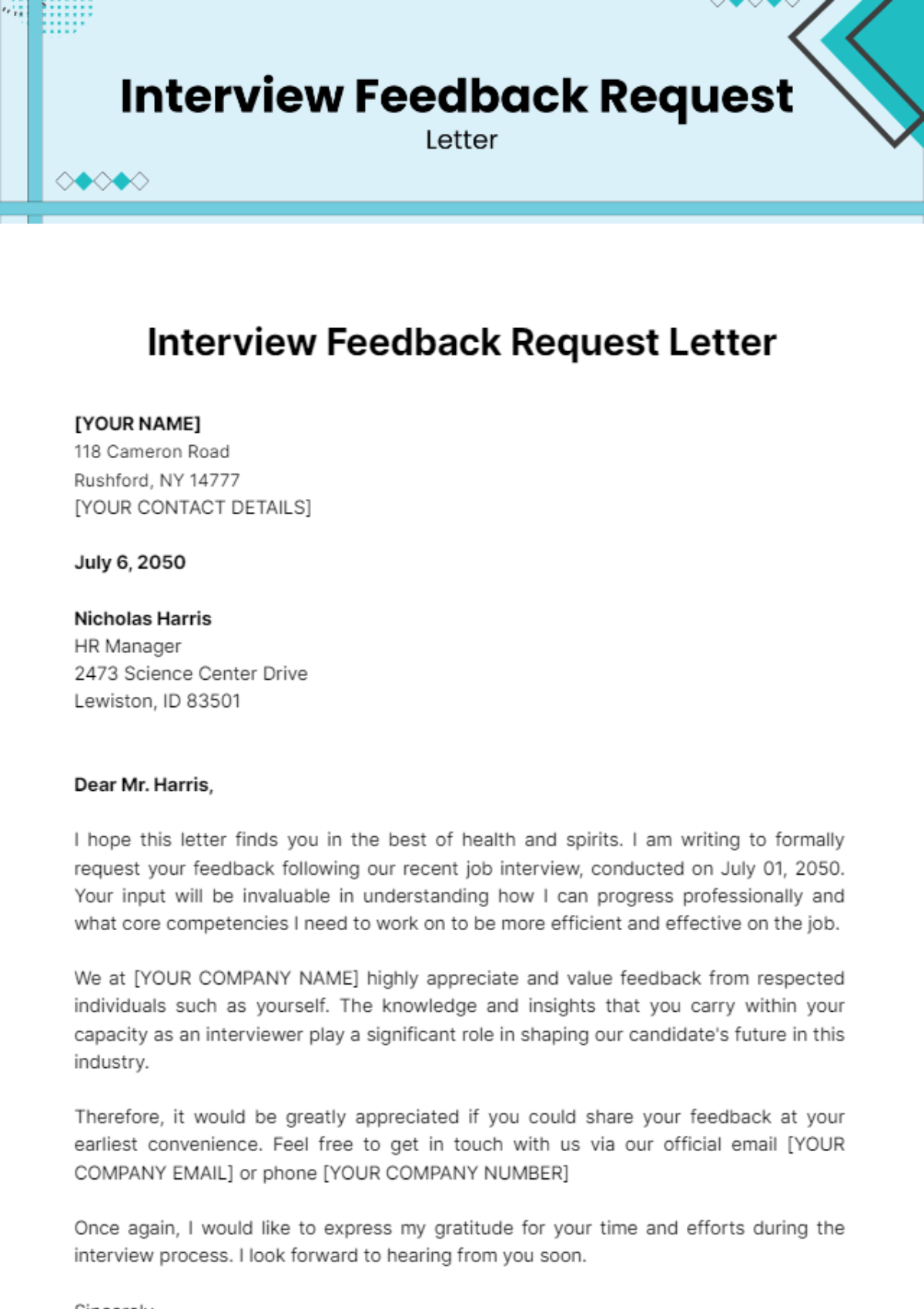 Interview Feedback Request Letter Template