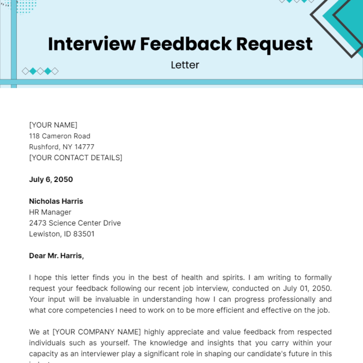 Interview Feedback Request Letter Template - Edit Online & Download ...