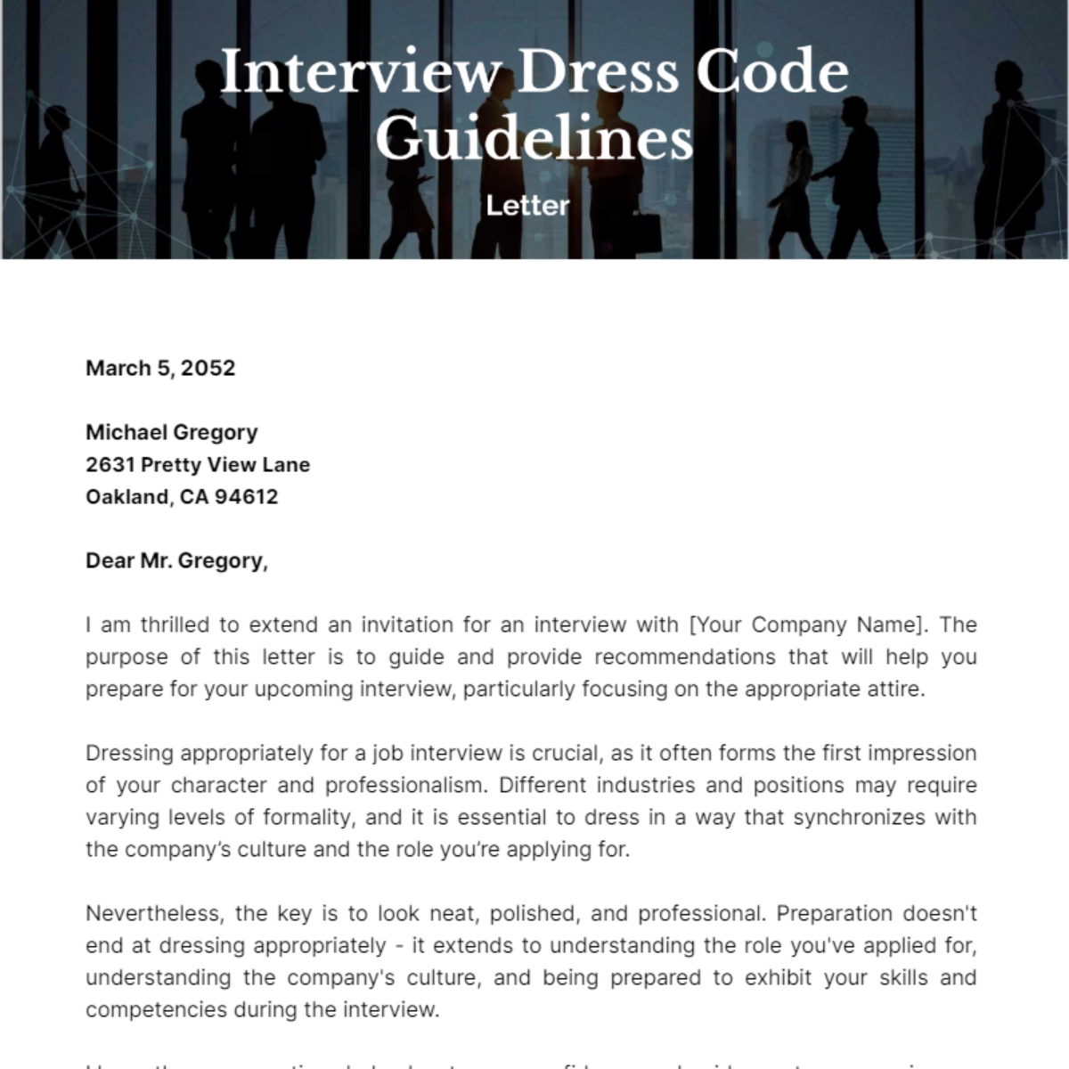Interview Dress Code Guidelines Letter Template