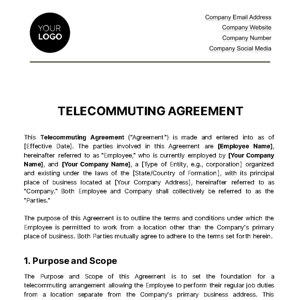 Telecommuting Agreement HR Template