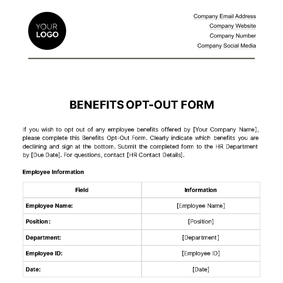 Benefits Opt-out Form HR Template