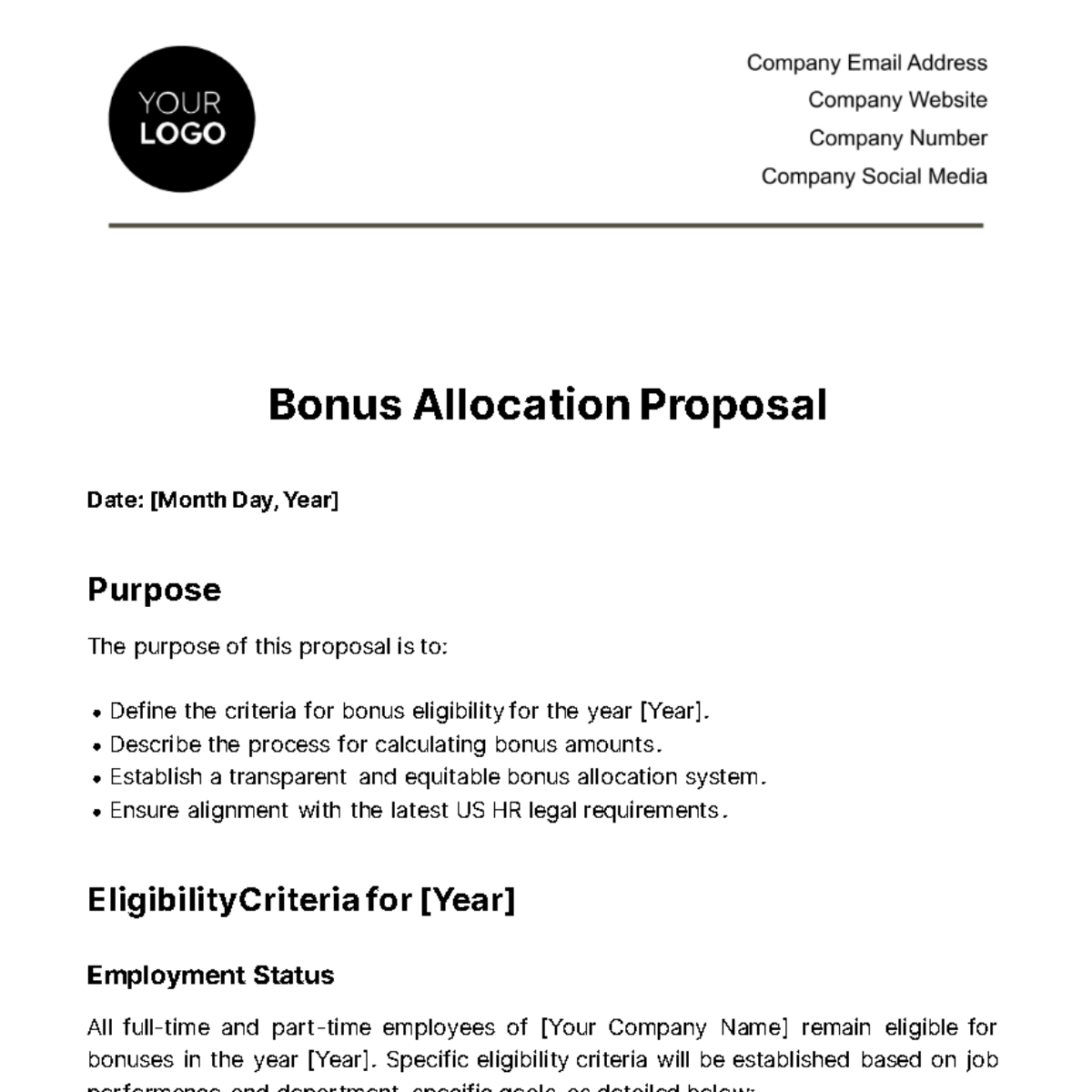 Bonus Allocation Proposal HR Template