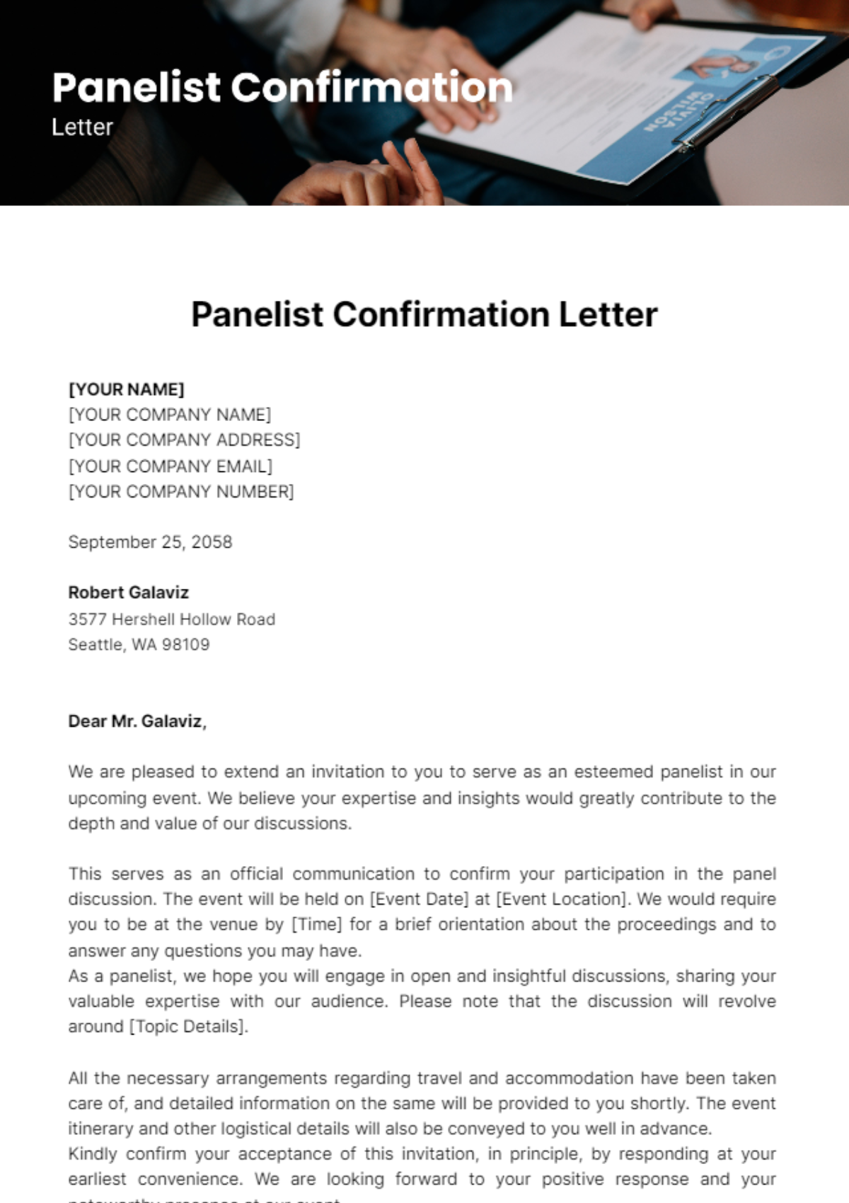 Panelist Confirmation Letter Template