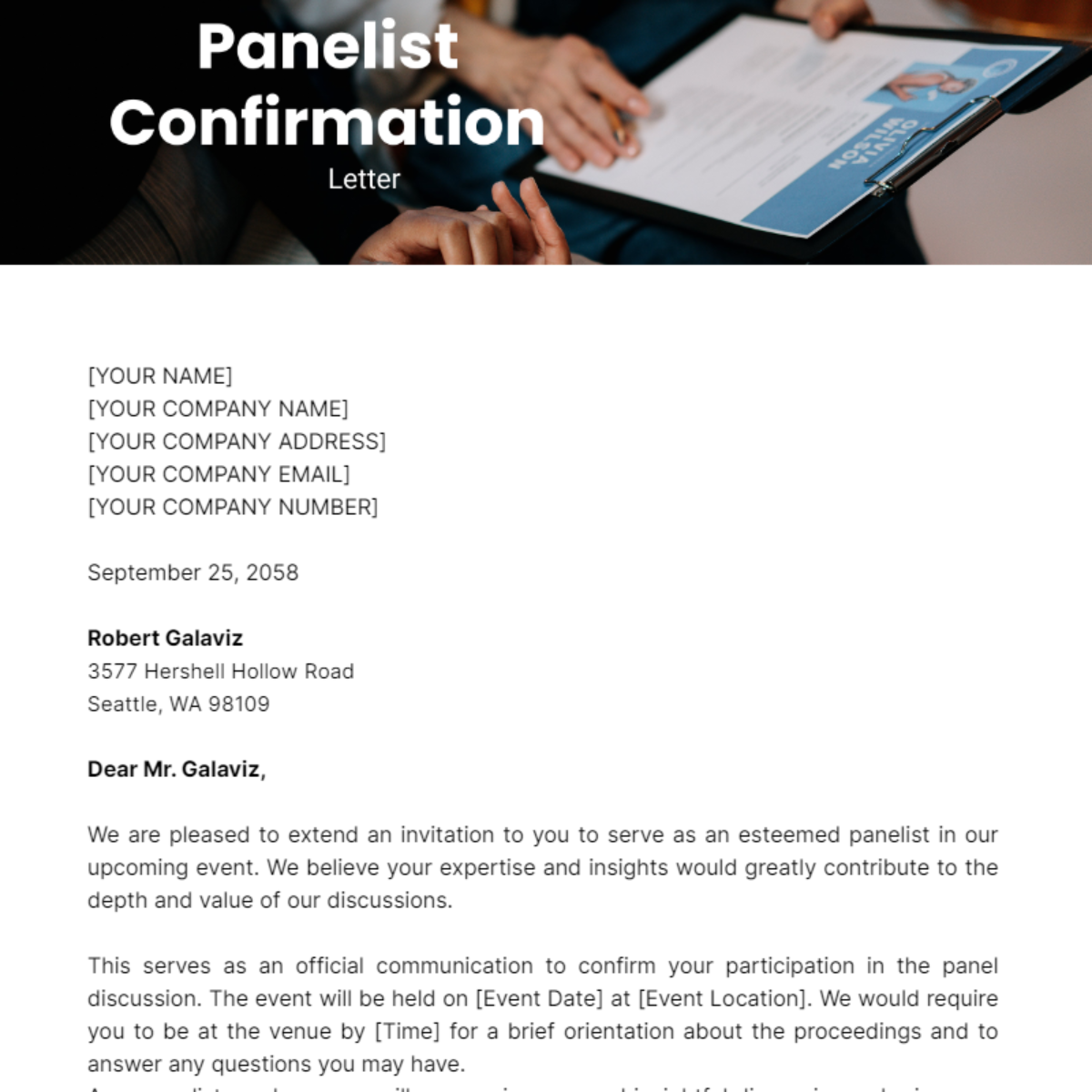 Panelist Confirmation Letter Template - Edit Online & Download