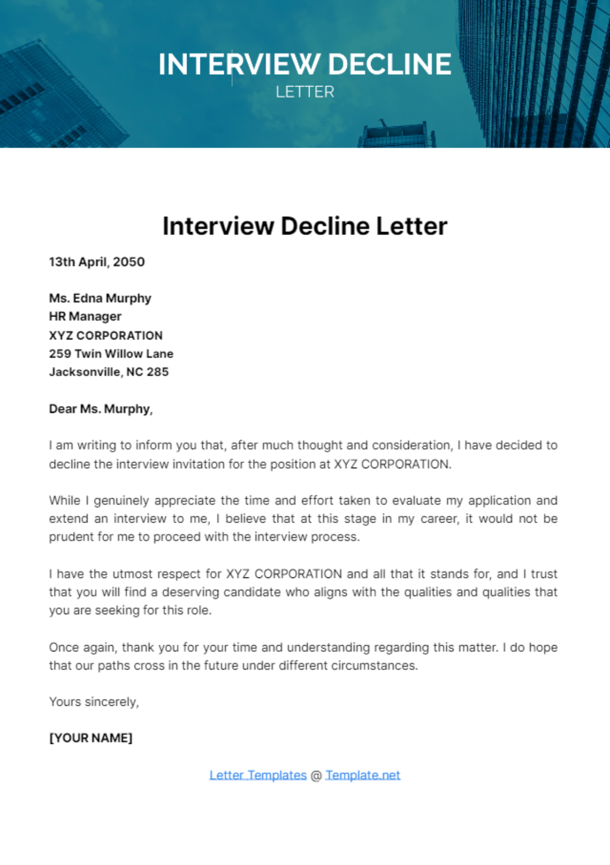 Interview Decline Letter Template