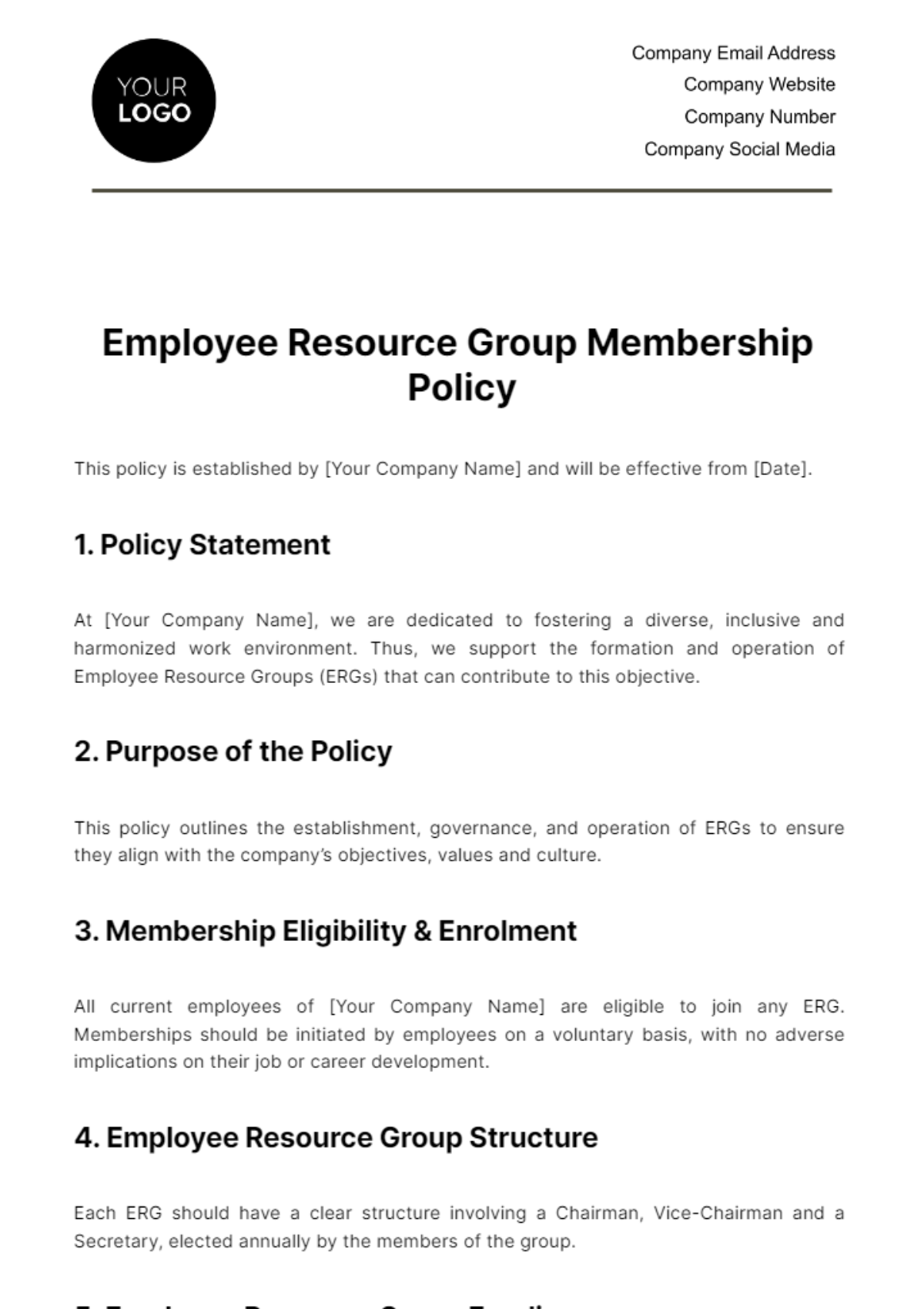 Employee Resource Group Membership Policy HR Template
