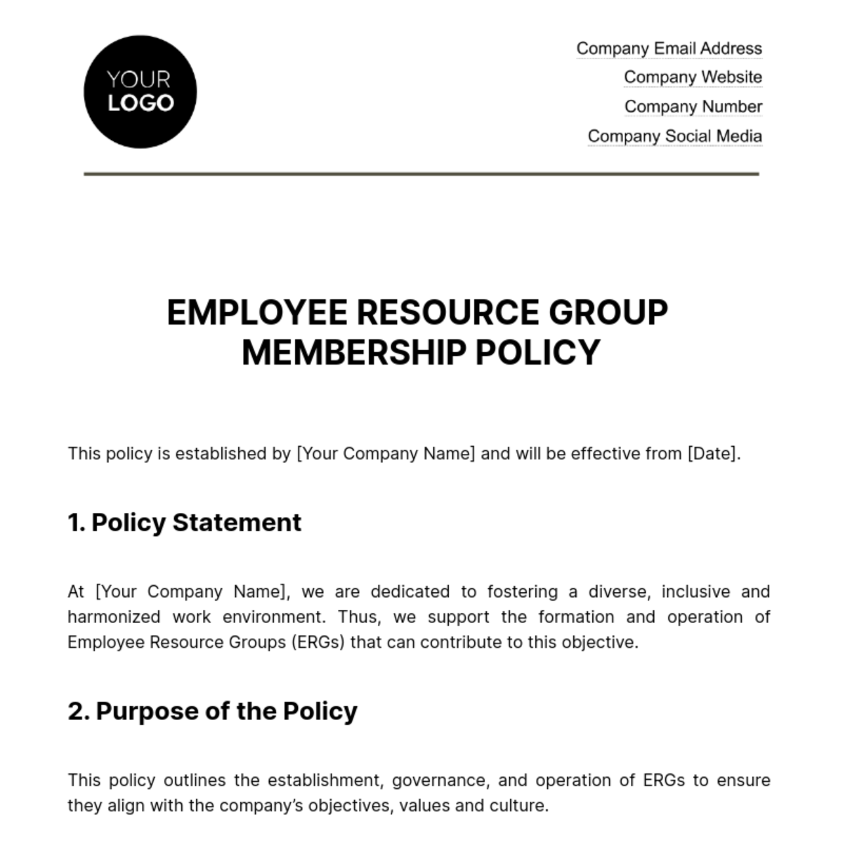 Employee Resource Group Membership Policy HR Template