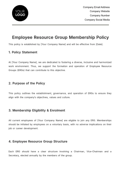 Free Employee Resource Group Membership Policy HR Template to Edit Online