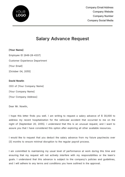 Free Salary Advance Request HR Template to Edit Online