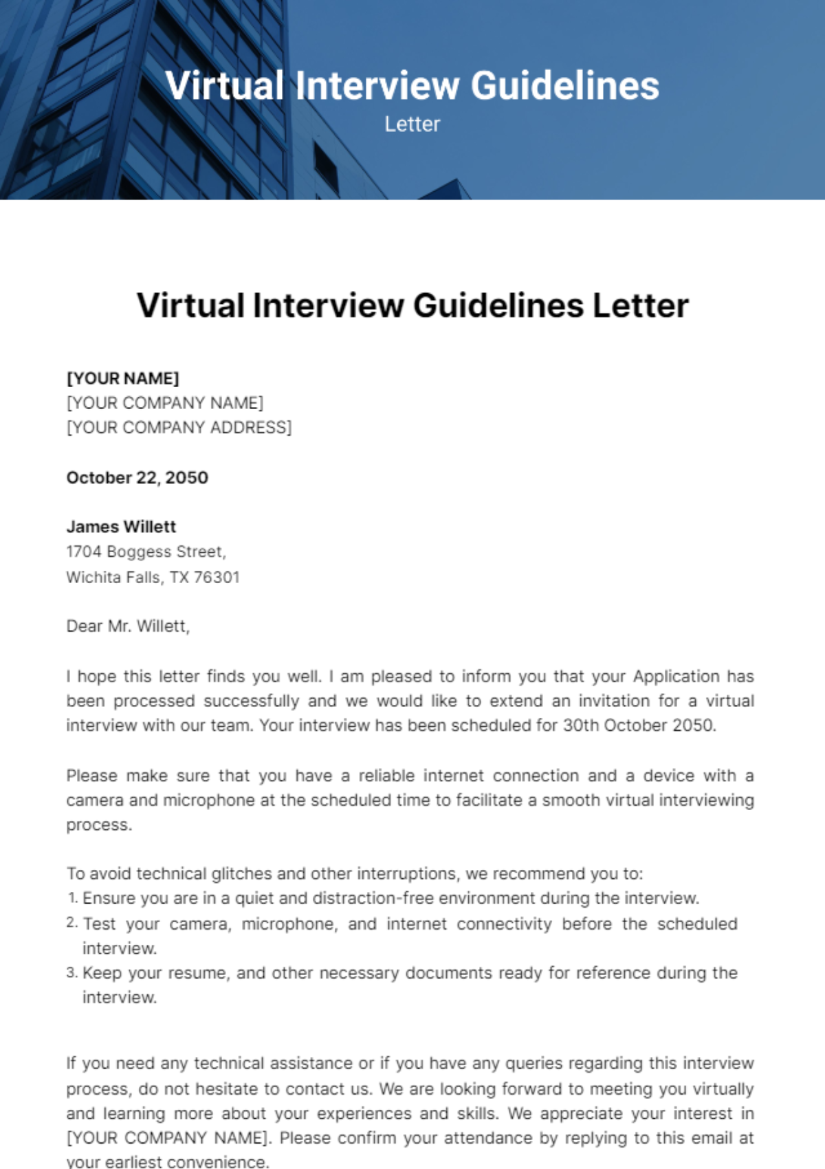 Virtual Interview Guidelines Letter Template