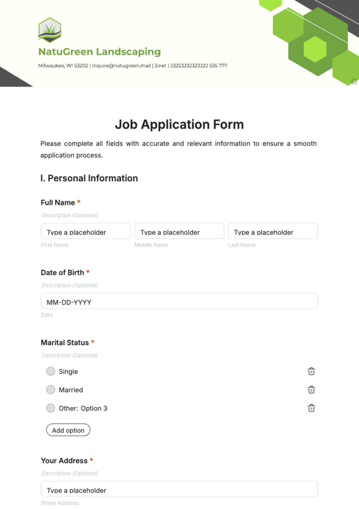 Free Application Form HR Template