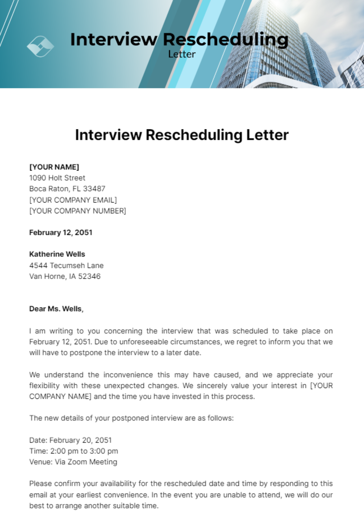 Interview Rescheduling Letter Template