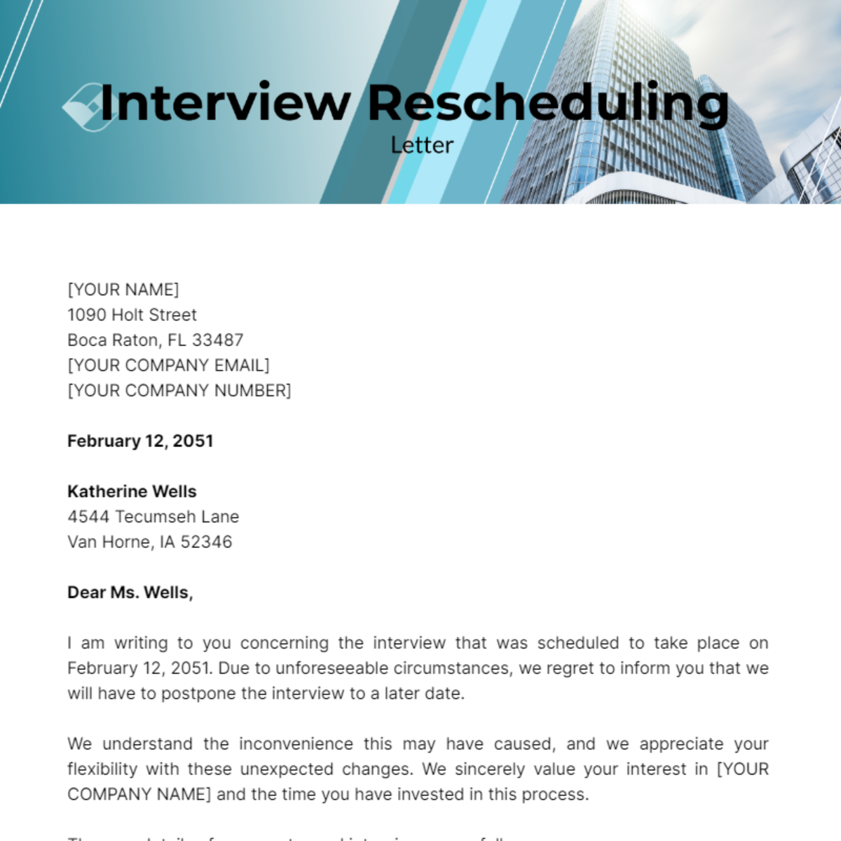 Interview Rescheduling Letter Template Edit Online And Download Example