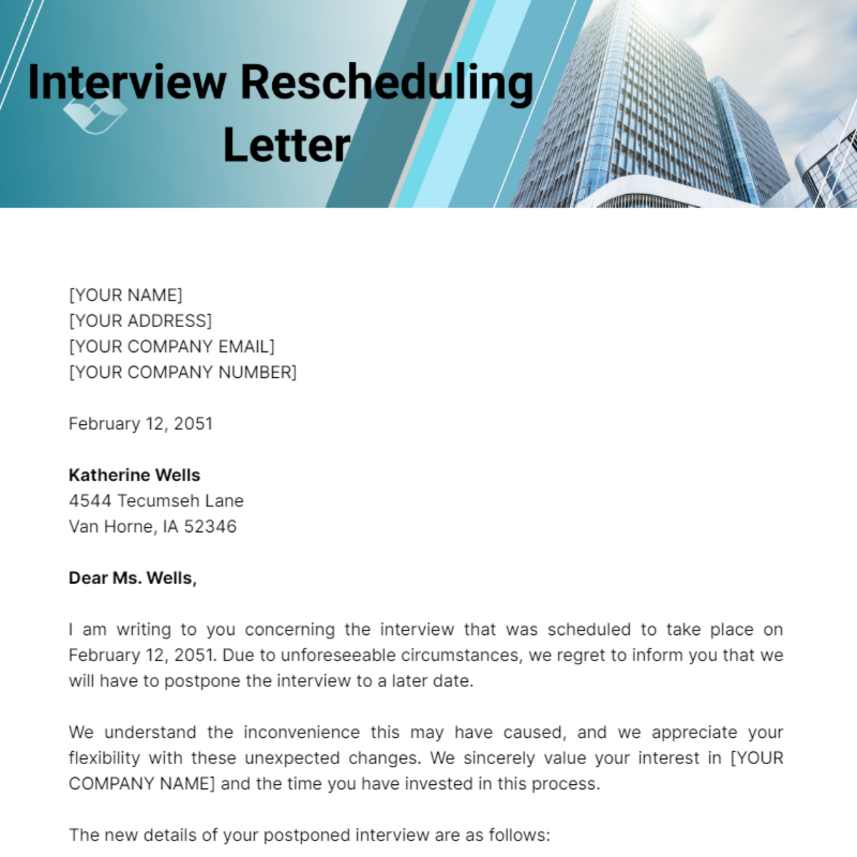 Interview Rescheduling Letter Template | Template.net