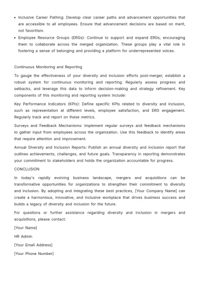 Free Diversity and Inclusion Best Practices in Mergers and Acquisitions HR Template to Edit Online