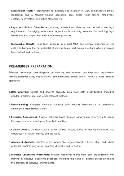 Free Diversity and Inclusion Best Practices in Mergers and Acquisitions HR Template to Edit Online