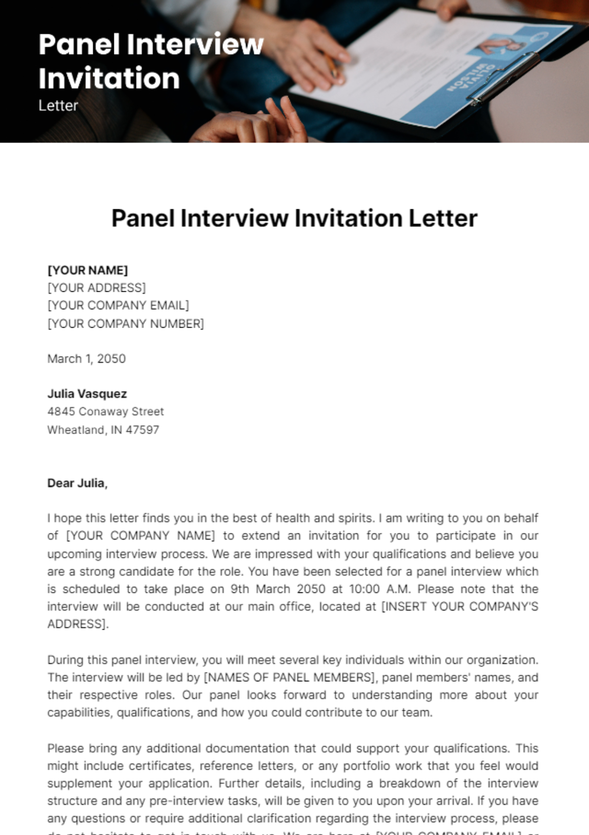 Free Panel Interview Invitation Letter Template