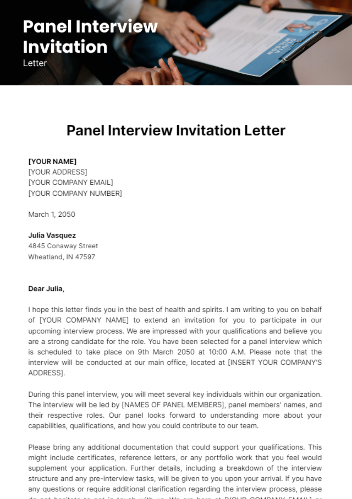 Free Panel Interview Invitation Letter Template - Edit Online ...