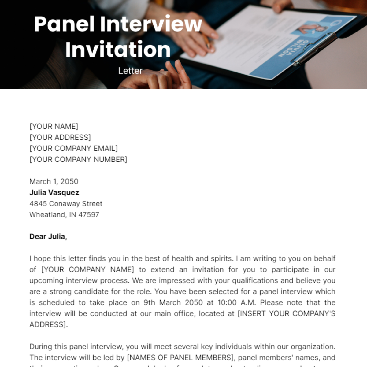 Panel Interview Invitation Letter Template - Edit Online & Download ...