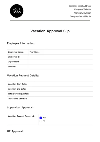 Free Vacation Approval Slip HR Template to Edit Online
