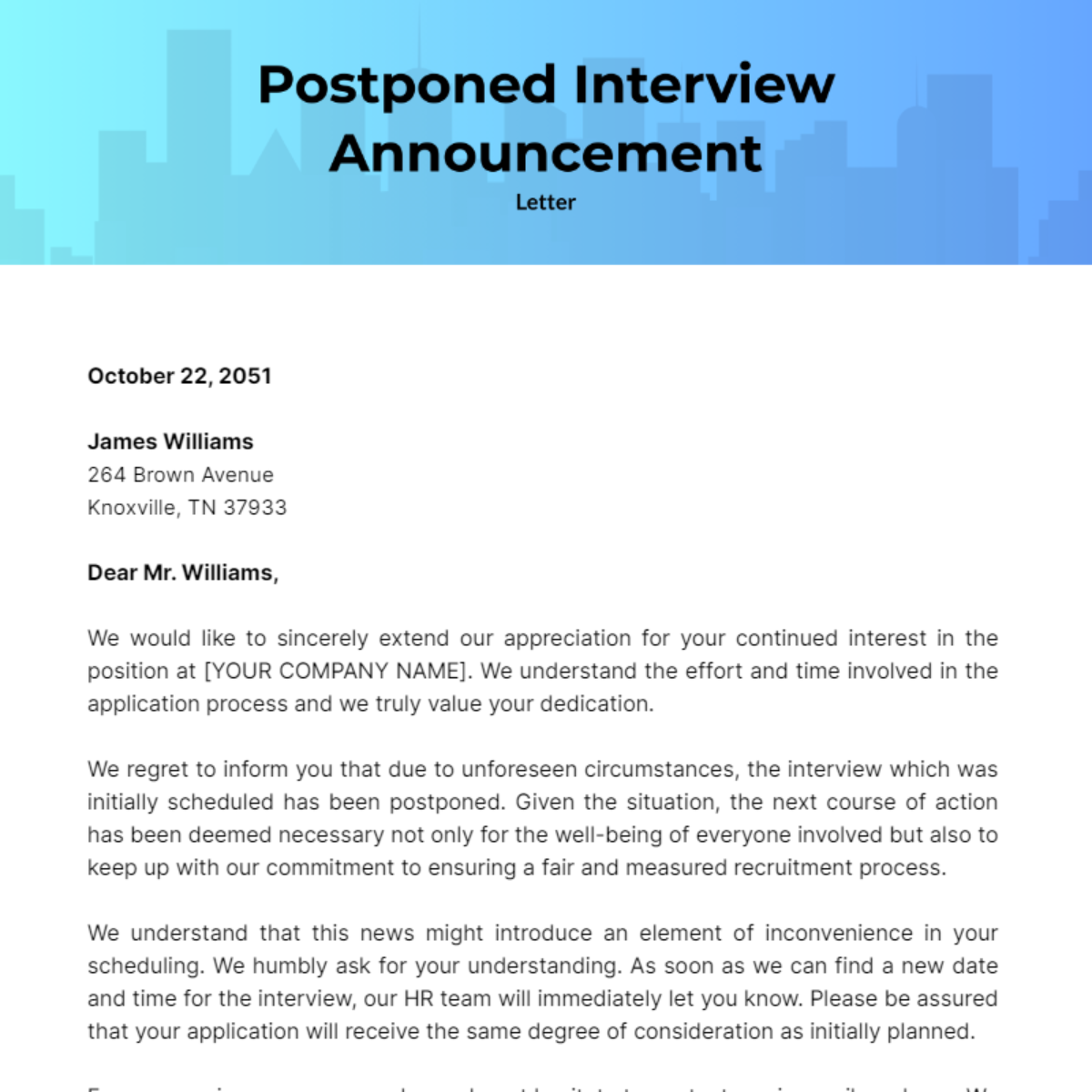 Postponed Interview Announcement Letter Template - Edit Online ...