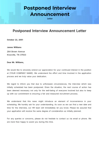 Free Postponed Interview Announcement Letter Template to Edit Online