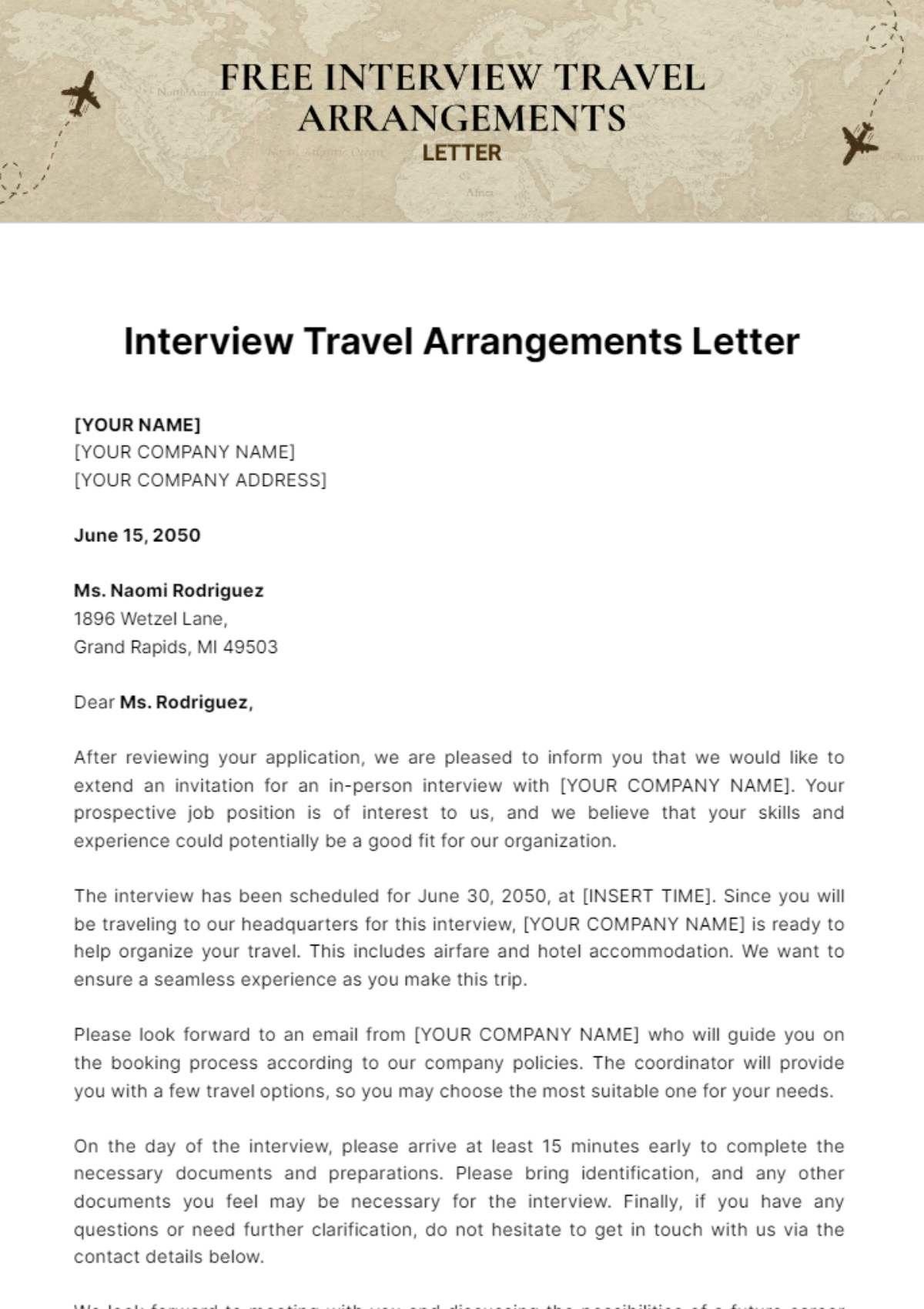 Interview Travel Arrangements Letter Template - Edit Online & Download