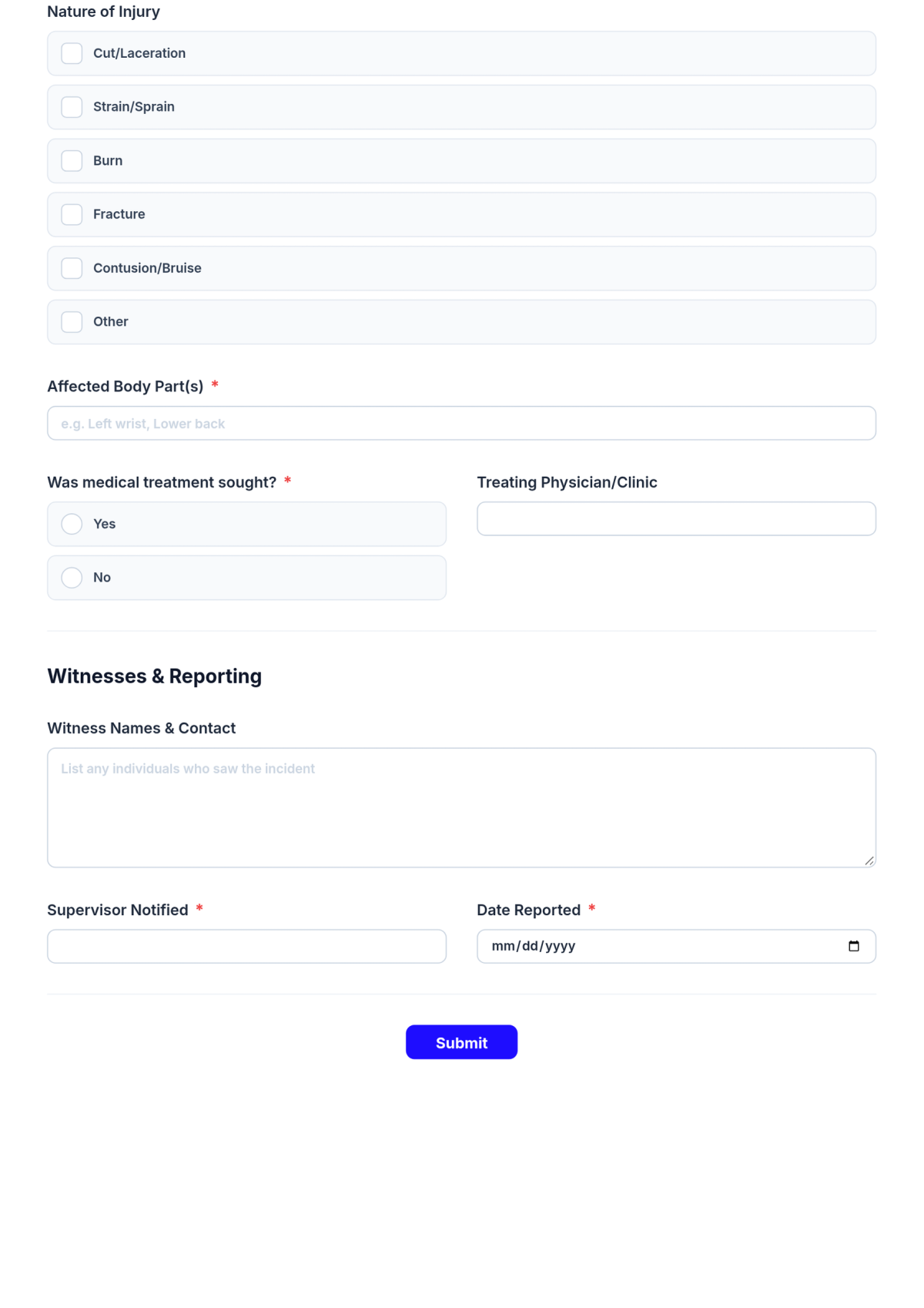 Free Injury Report Form HR Template & AI Injury Report Form HR Maker