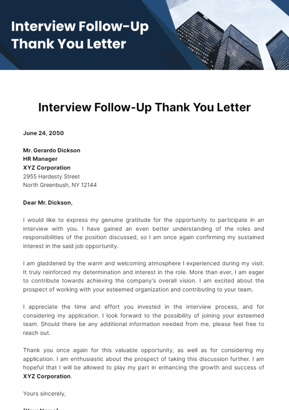 Interview Follow-Up Thank You Letter Template - Edit Online & Download