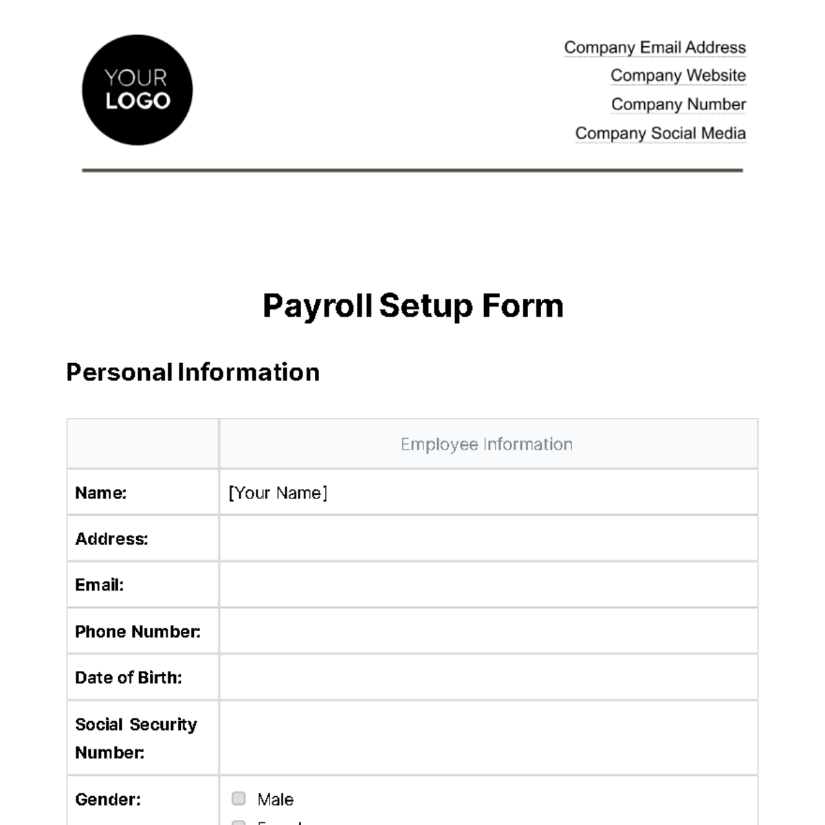 Payroll Setup Form HR Template