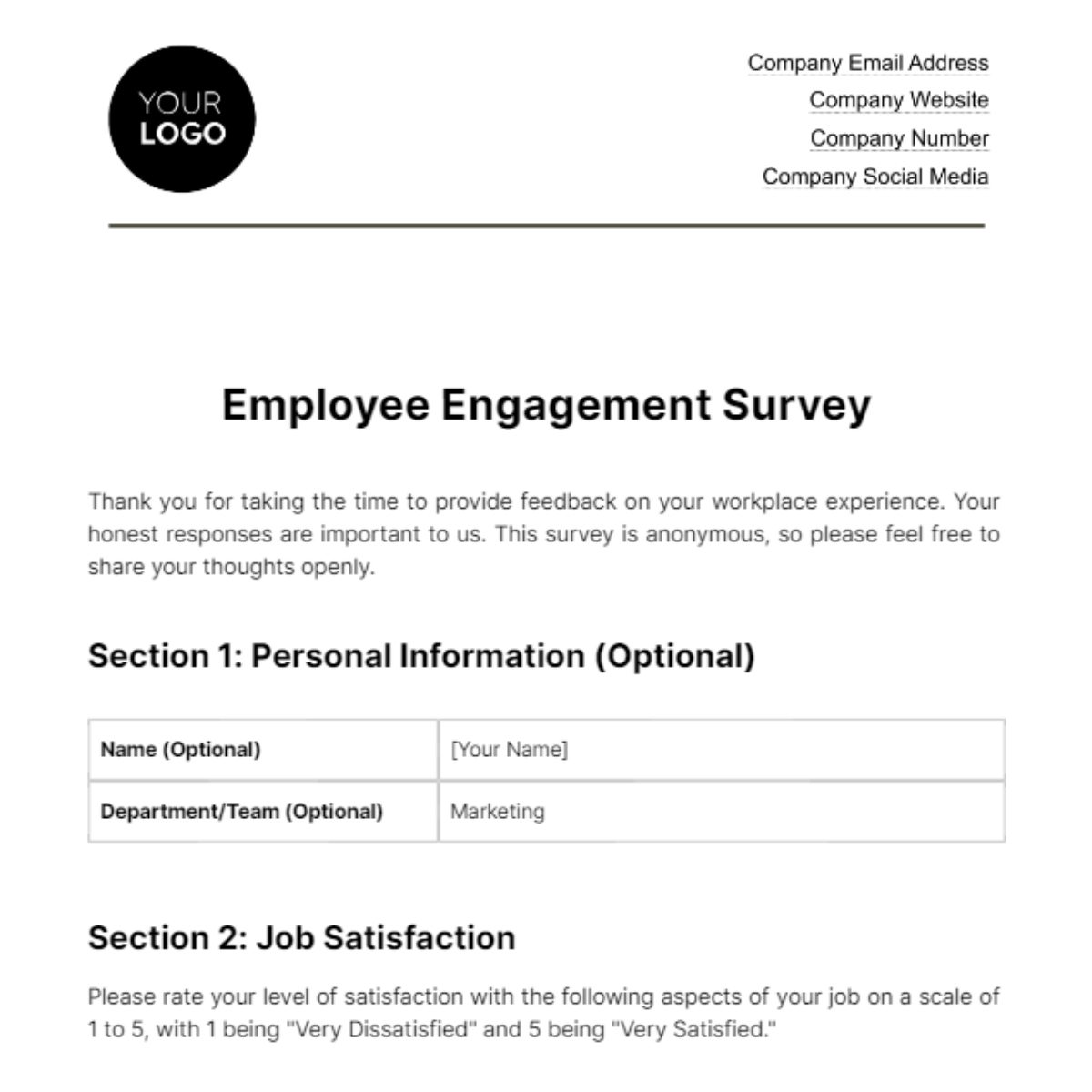 Free Employee Engagement Survey HR Template