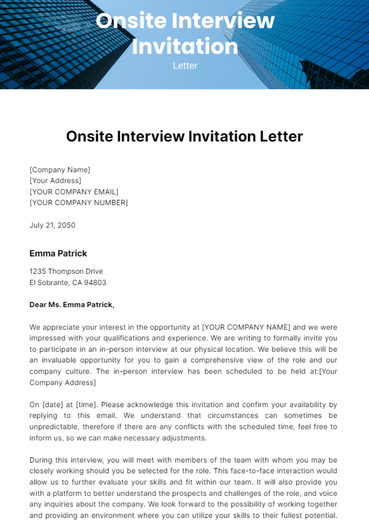 Onsite Interview Invitation Letter Template - Edit Online & Download