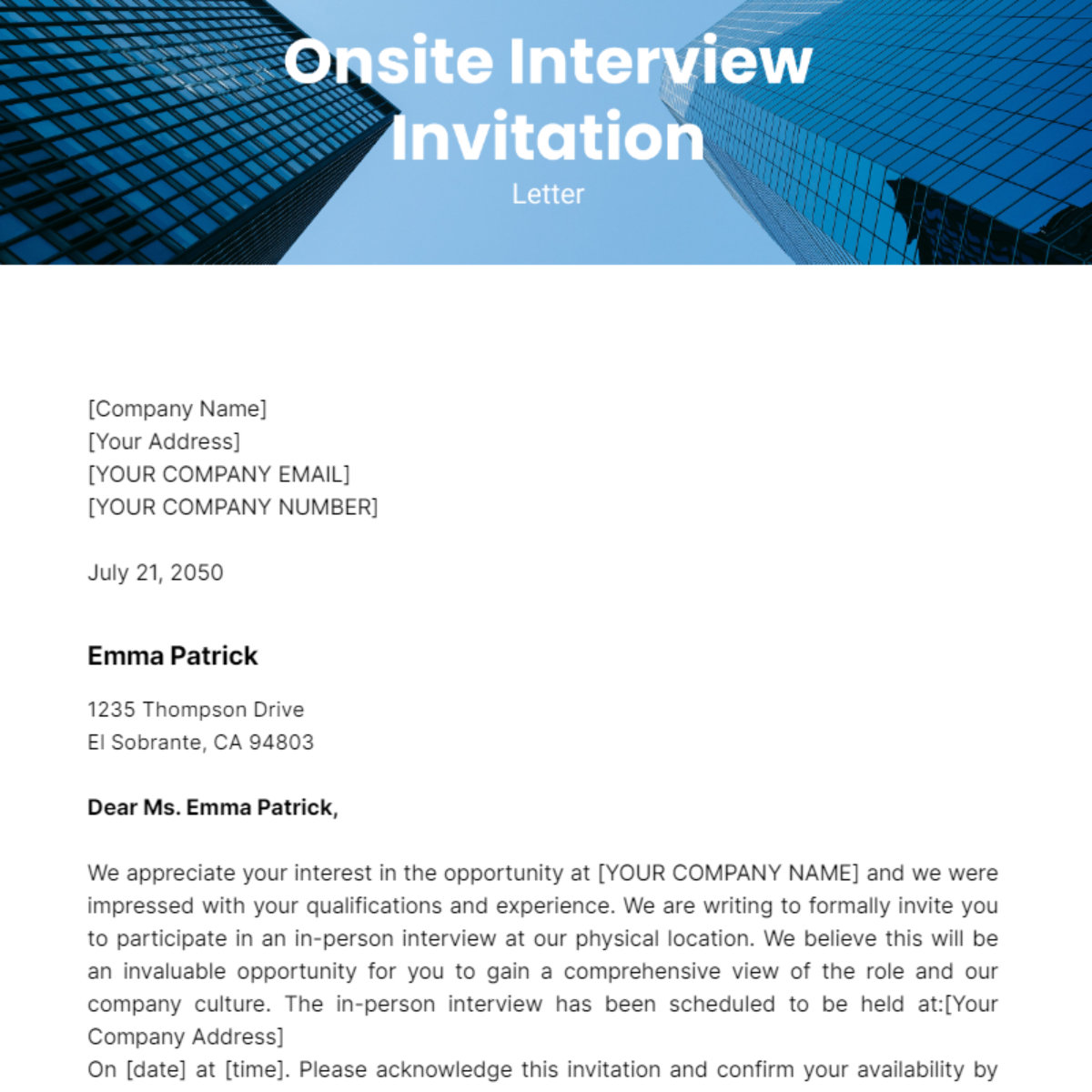 Onsite Interview Invitation Letter Template - Edit Online & Download