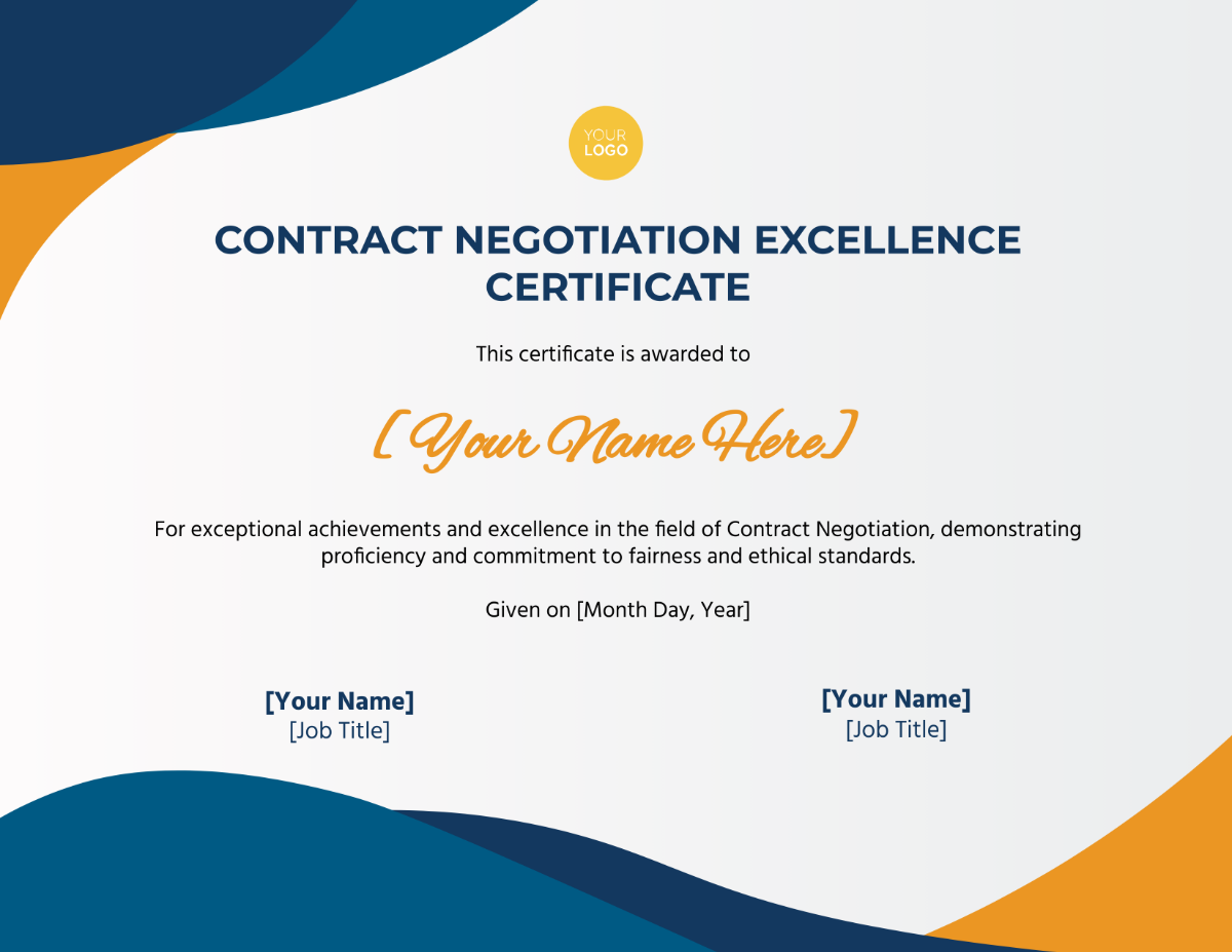 Contract Negotiation Excellence Certificate Template