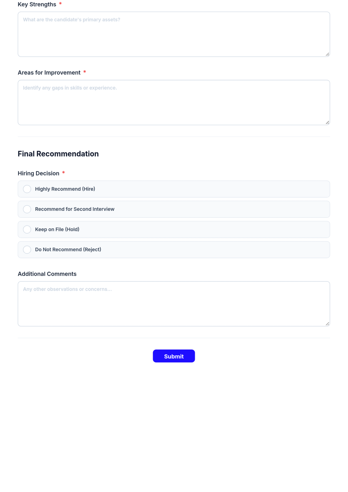 Free Candidate Evaluation Form HR Template & AI Maker