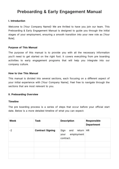 Free Preboarding & Early Engagement Manual HR Template to Edit Online