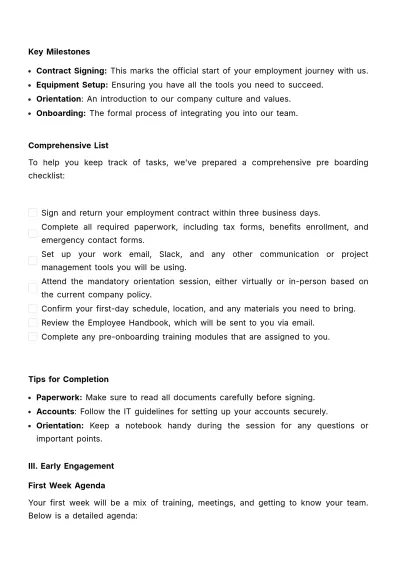 Free Preboarding & Early Engagement Manual HR Template to Edit Online
