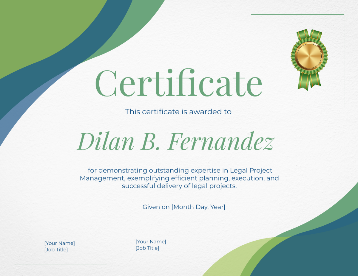 Legal Project Management Certificate Template