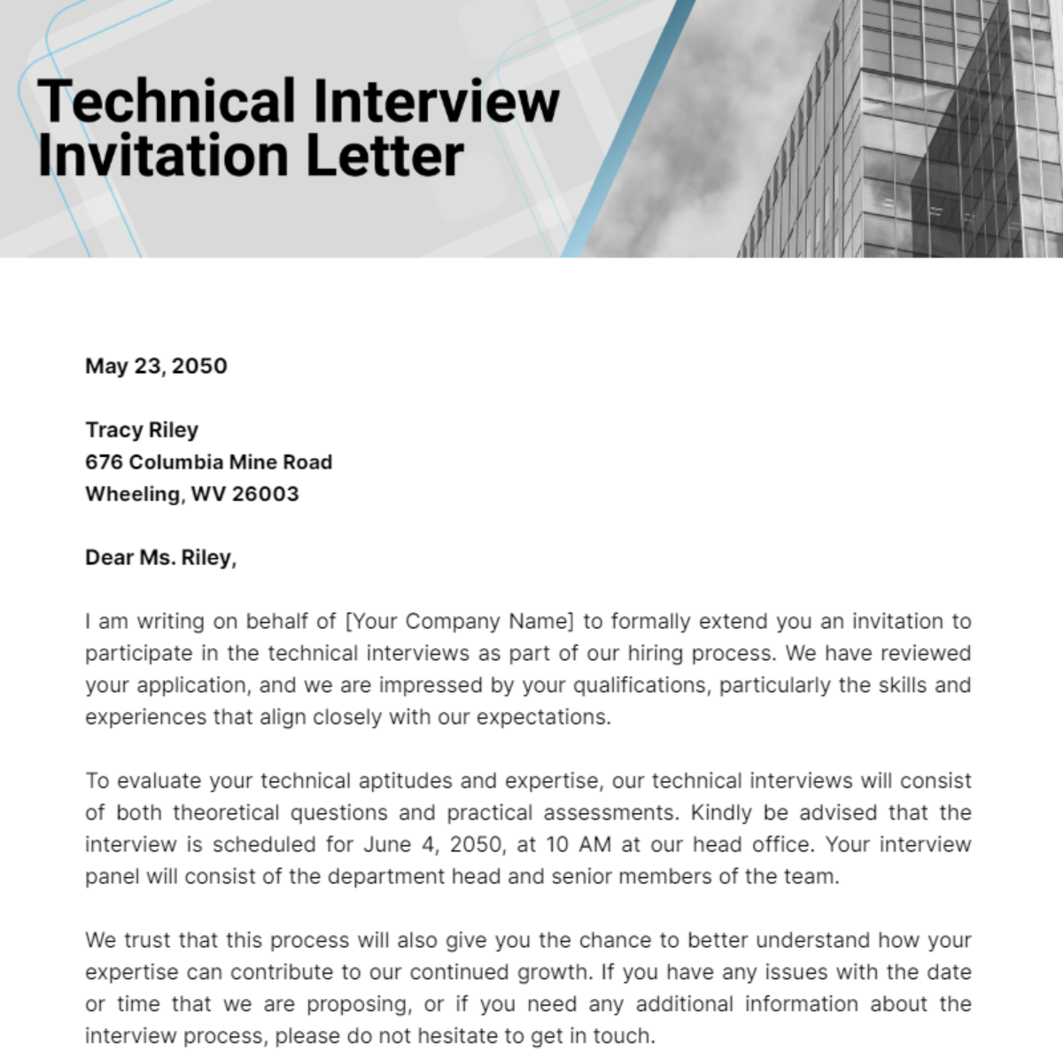 Technical Interview Invitation Letter Template - Edit Online & Download